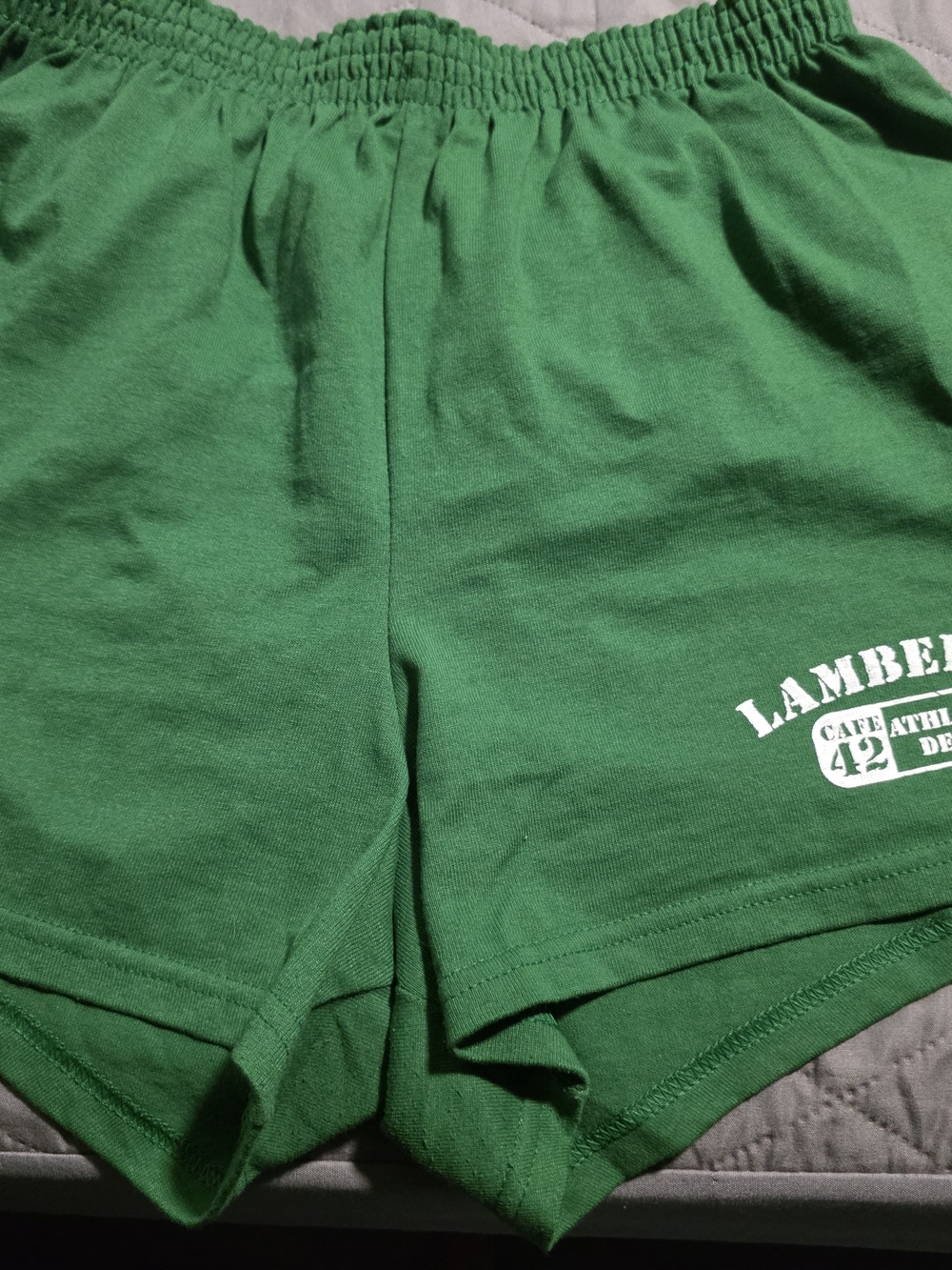 Soffe Green Women’s Athletic Shorts with White Print